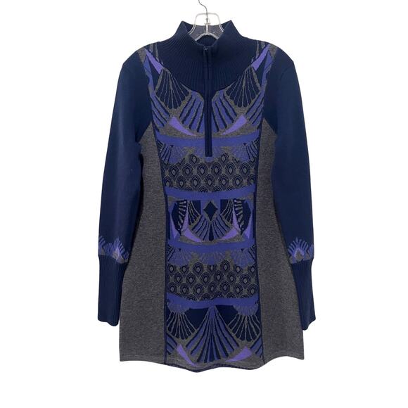 Title nine Dresses & Skirts - Title Nine Sweater Dress Women Gray Zip Nordic Merino Wool Fair Isle Medium